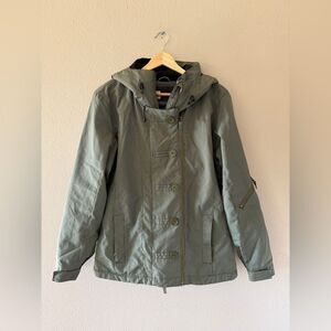 Powder Room PWDR ROOM Green Pin Stripe Hooded Women's Ski Snow Coat Jacket M